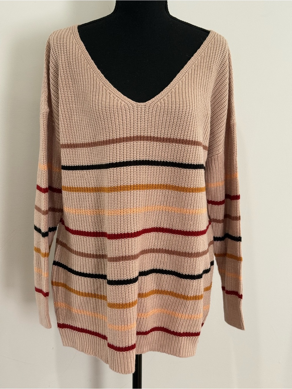 New Dokotoo L V-Neck Striped Knit Sweater in Blush 118